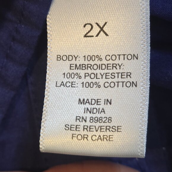 Logo Lavish Boho Tunic Top Embroidered Crochet Lace Snap Up Pockets Blue Size 2X - Picture 14 of 15